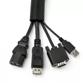 StarTech.com 15' (4.6m) Cable Management Sleeve - Flexible Coiled Cable Wrap - 1.0-1.5 inch dia. Expandable Sleeve - Polyester Cord Manager/Protector/Concealer - Black Trimmable Cable Organizer