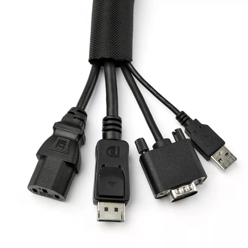 StarTech.com 15' (4.6m) Cable Management Sleeve - Flexible Coiled Cable Wrap - 1.0-1.5 inch dia. Expandable Sleeve - Polyester Cord Manager/Protector/Concealer - Black Trimmable Cable Organizer