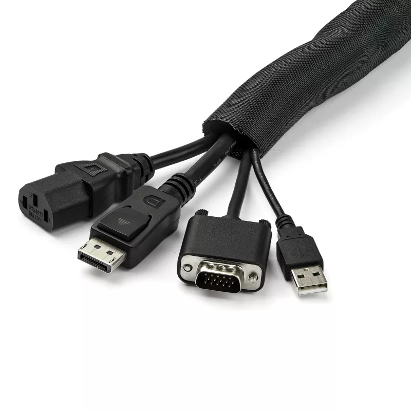StarTech.com 15' (4.6m) Cable Management Sleeve - Flexible Coiled Cable Wrap - 1.0-1.5 inch dia. Expandable Sleeve - Polyester Cord Manager/Protector/Concealer - Black Trimmable Cable Organizer