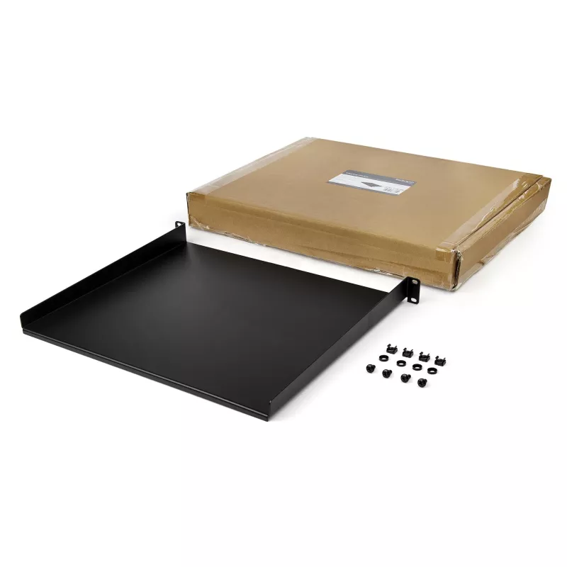 StarTech.com 1U Server Rack Shelf - Universal Rack Mount Cantilever Shelf for 19 inch Network Equipment Rack & Cabinet - Heavy Duty Steel – Weight Capacity 44lb/20kg - 16 inch Deep Tray, Black