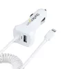 StarTech.com Lightning Car Charger with Coiled Cable, 1m Coiled Lightning Cable, 12W, White, 2 Port USB Car Charger Adapter for Phones and Tablets, Dual USB In Car iPhone Charger