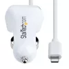 StarTech.com Lightning Car Charger with Coiled Cable, 1m Coiled Lightning Cable, 12W, White, 2 Port USB Car Charger Adapter for Phones and Tablets, Dual USB In Car iPhone Charger