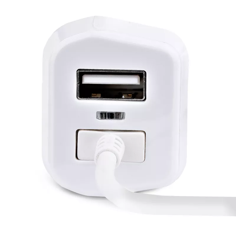 StarTech.com Lightning Car Charger with Coiled Cable, 1m Coiled Lightning Cable, 12W, White, 2 Port USB Car Charger Adapter for Phones and Tablets, Dual USB In Car iPhone Charger