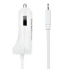 StarTech.com Lightning Car Charger with Coiled Cable, 1m Coiled Lightning Cable, 12W, White, 2 Port USB Car Charger Adapter for Phones and Tablets, Dual USB In Car iPhone Charger