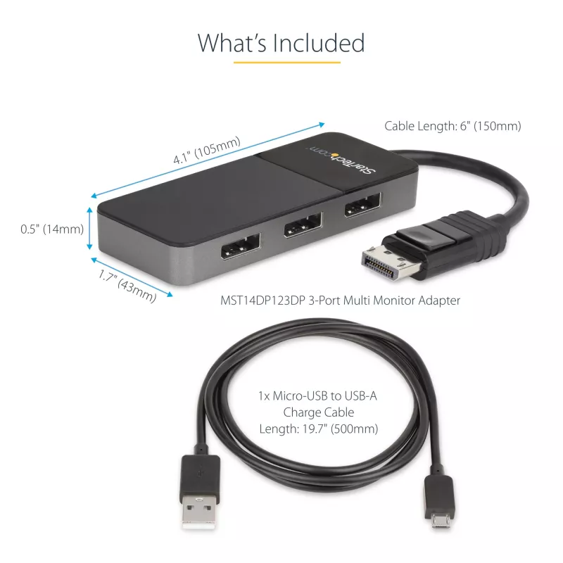 StarTech.com 3 Port Multi Monitor Adapter - DisplayPort 1.4 to 3x 4K DisplayPort Video Splitter - Dual or Triple 4K - Laptop/Desktop DisplayPort MST Hub for Multiple Monitors - For Windows PCs Only