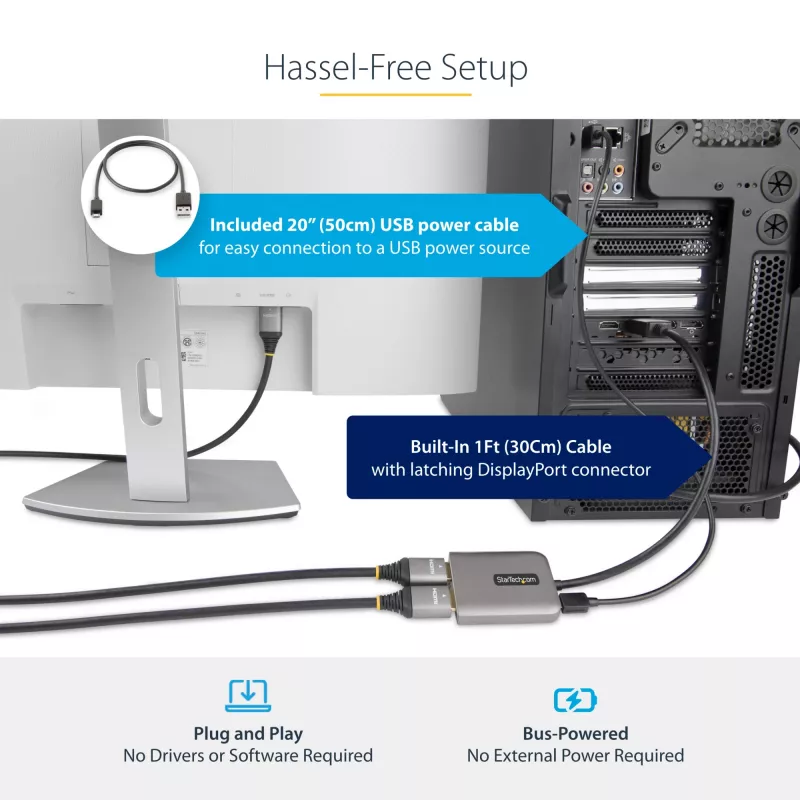 StarTech.com DP to Dual HDMI MST HUB - Dual HDMI 4K 60Hz - DisplayPort Multi Monitor Adapter with 1ft / 30cm cable - DP 1.4 Multi Stream Transport Hub, DSC | HBR3 - DP to HDMI Splitter