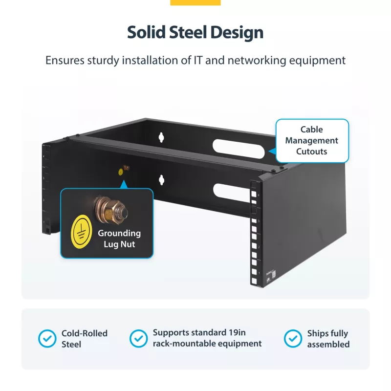 StarTech.com 4U Wall Mount Network Rack - 14 inch Deep (Low Profile) - 19 inch Patch Panel Bracket for Shallow Server and IT Equipment, Network Switches - 44lbs/20kg Weight Capacity, Black