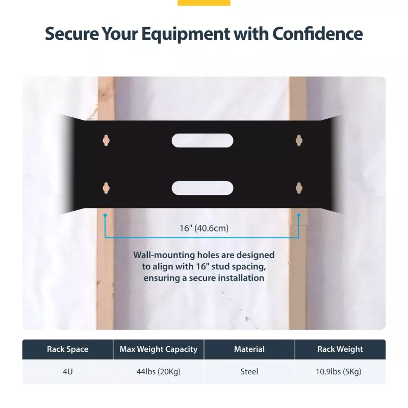 StarTech.com 4U Wall Mount Network Rack - 14 inch Deep (Low Profile) - 19 inch Patch Panel Bracket for Shallow Server and IT Equipment, Network Switches - 44lbs/20kg Weight Capacity, Black