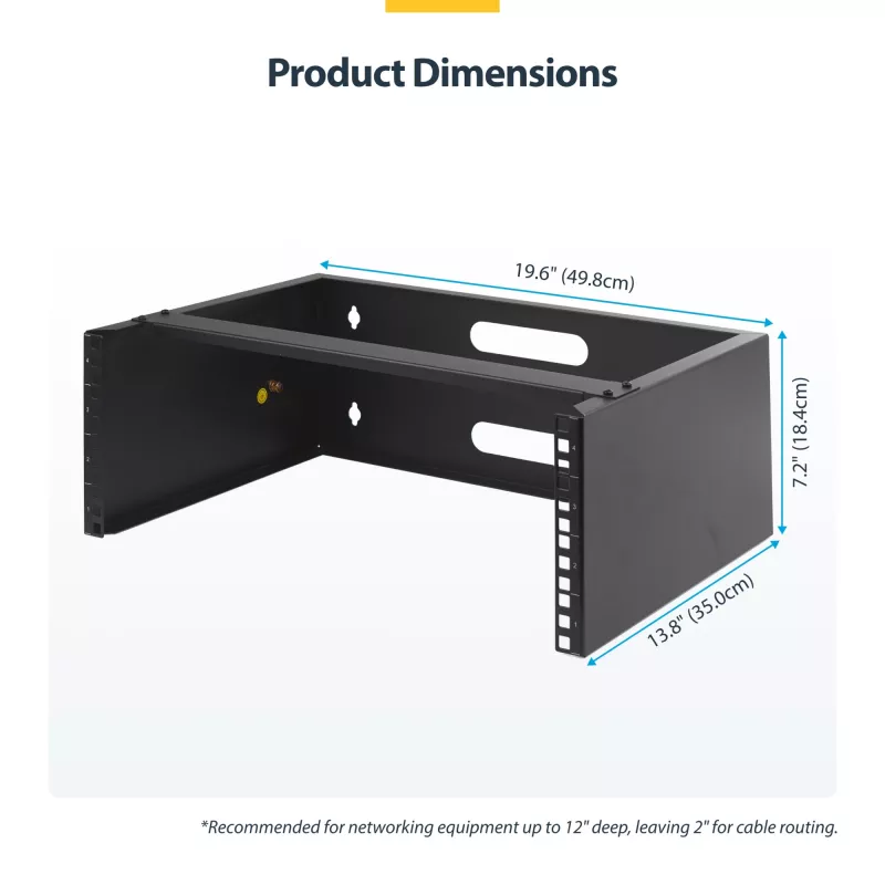 StarTech.com 4U Wall Mount Network Rack - 14 inch Deep (Low Profile) - 19 inch Patch Panel Bracket for Shallow Server and IT Equipment, Network Switches - 44lbs/20kg Weight Capacity, Black