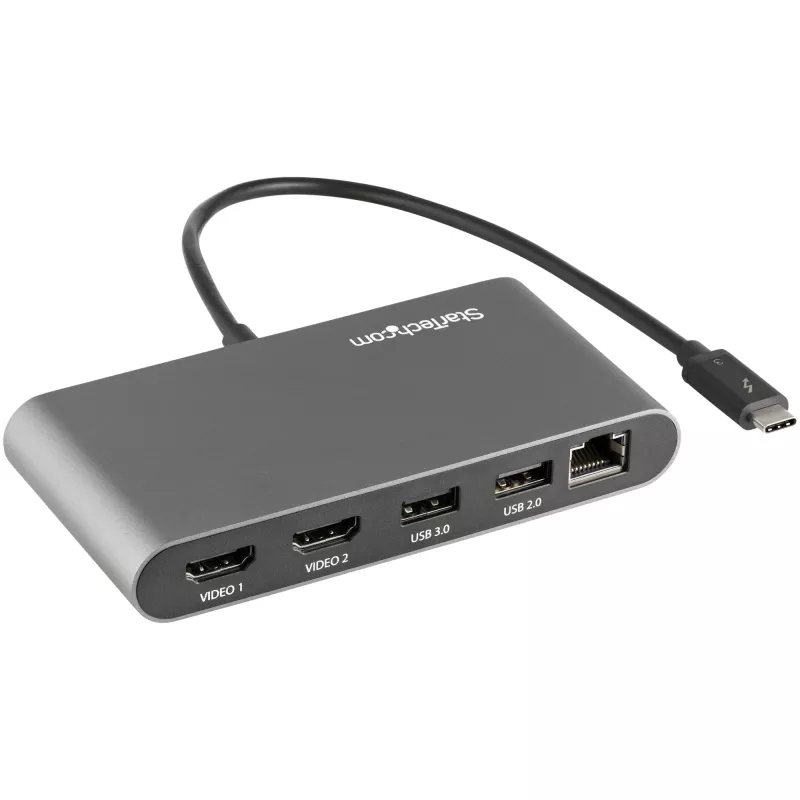 StarTech.com Dual-Monitor Thunderbolt Mini Dock, 4K 60Hz HDMI, Driverless Hub for Windows & Mac, Gigabit Ethernet, 1 x USB 5Gbps & 1x USB 2.0, 11in (28cm) Cable