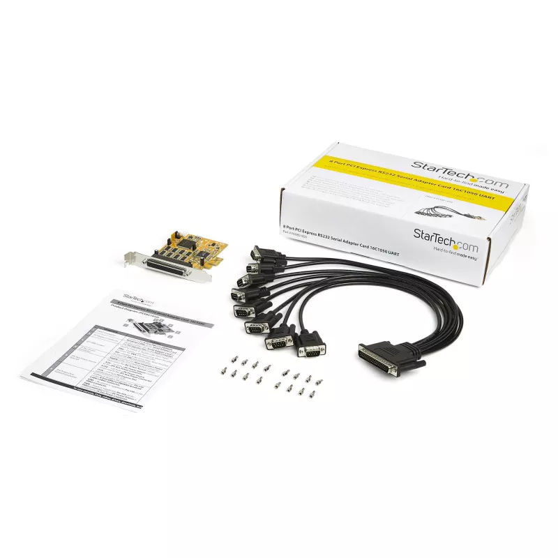 StarTech.com 8-Port PCI Express RS232 Serial Adapter Card, PCIe RS232 Serial Card, 16C1050 UART, Multiport Serial DB9 Controller/Expansion Card, 15kV ESD Protection, Windows Only - TAA