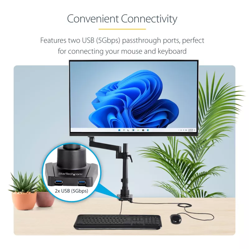 StarTech.com Desk Mount Monitor Arm with 2x USB 3.0 Ports, Full Motion Single Monitor Mount, up to 34 inch (17.6lb/8kg) VESA Display, Clamp/Grommet Mount, Mechanical Spring