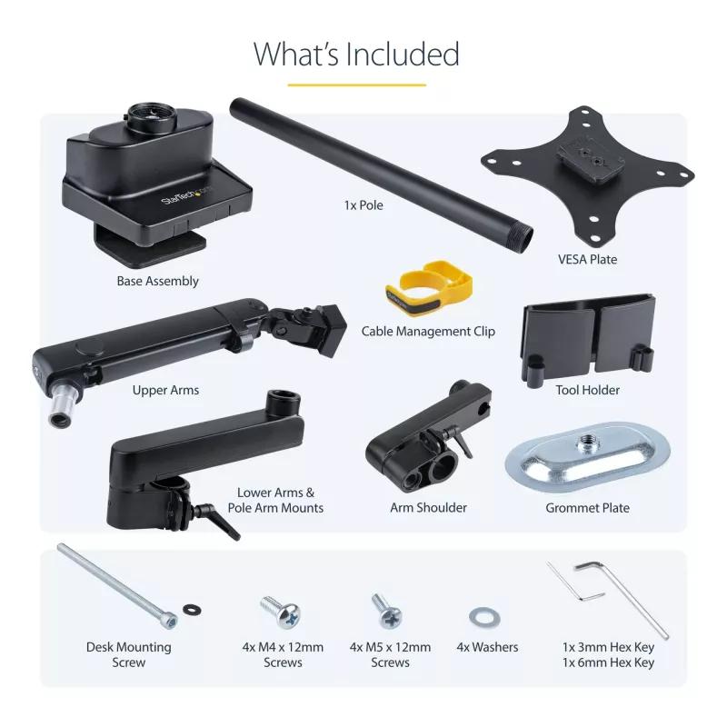 StarTech.com Desk Mount Monitor Arm with 2x USB 3.0 Ports, Full Motion Single Monitor Mount, up to 34 inch (17.6lb/8kg) VESA Display, Clamp/Grommet Mount, Mechanical Spring