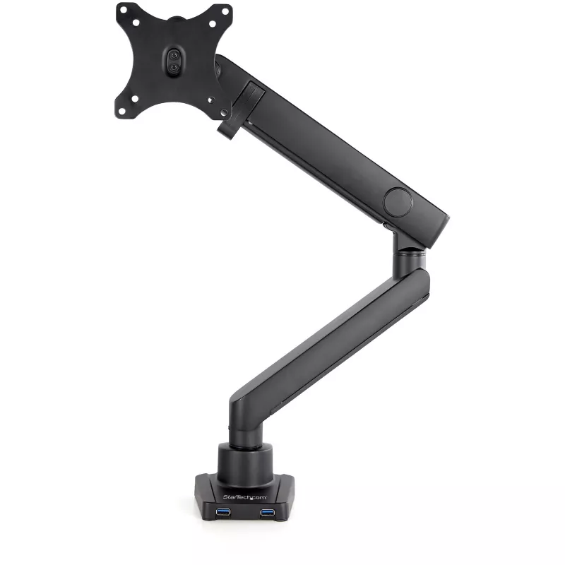StarTech.com Desk Mount Monitor Arm with 2x USB 3.0 ports, Slim Full Motion Single Monitor Mount, up to 34 inch (17.6lb/8kg) VESA Display, Clamp/Grommet Mount, Mechanical Spring
