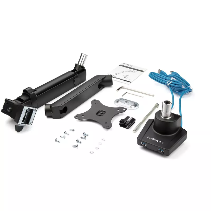 StarTech.com Desk Mount Monitor Arm with 2x USB 3.0 ports, Slim Full Motion Single Monitor Mount, up to 34 inch (17.6lb/8kg) VESA Display, Clamp/Grommet Mount, Mechanical Spring