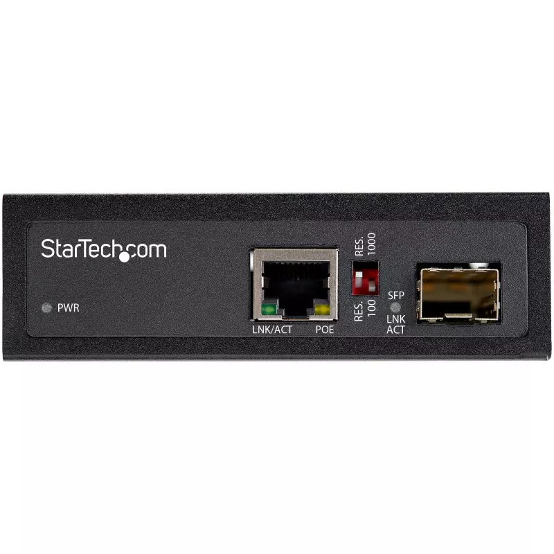 StarTech.com PoE+ Industrial Fiber to Ethernet Media Converter 60W - SFP to RJ45 - Singlemode/Multimode Fiber to Copper Gigabit Ethernet - Compact Size - IP-30/ -40 to +75C