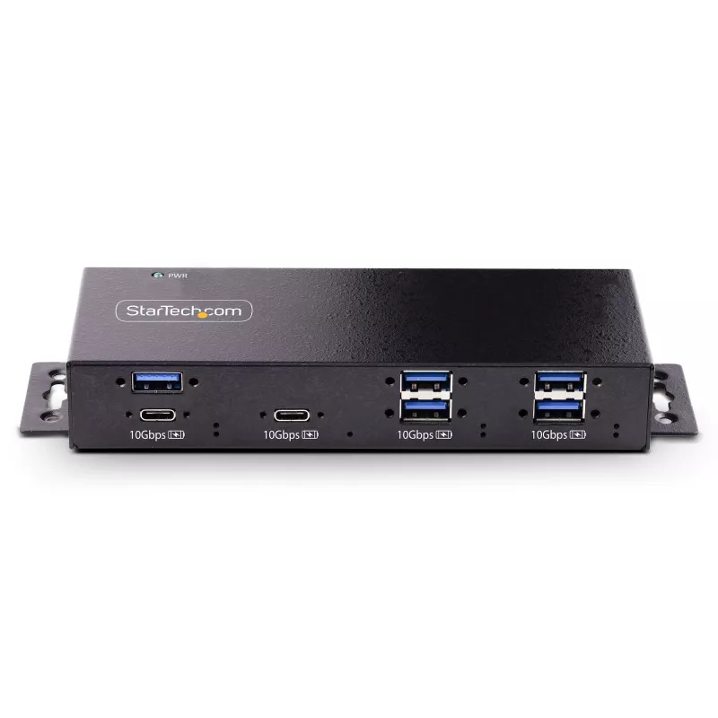 StarTech.com 7-Port Industrial USB 10Gbps Hub with Power Adapter, Metal, Mountable, 5x USB-A and 2x USB-C Downstream Ports, ESD Protection, Powered USB Hub, TAA
