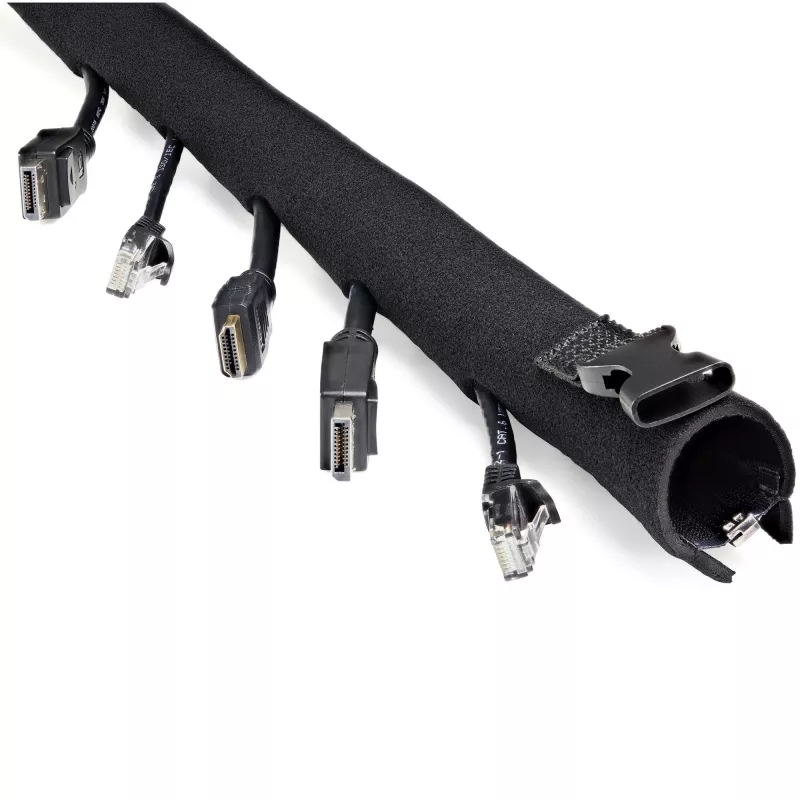 StarTech.com 40 inch (1m) Neoprene Cable Management Sleeve with Zipper & Buckle - 1.2 inch (3cm) Diameter - Computer/PC Power/Network/AV Cord Cover/Manager - Flexible Cable Organizer Wrap - Black