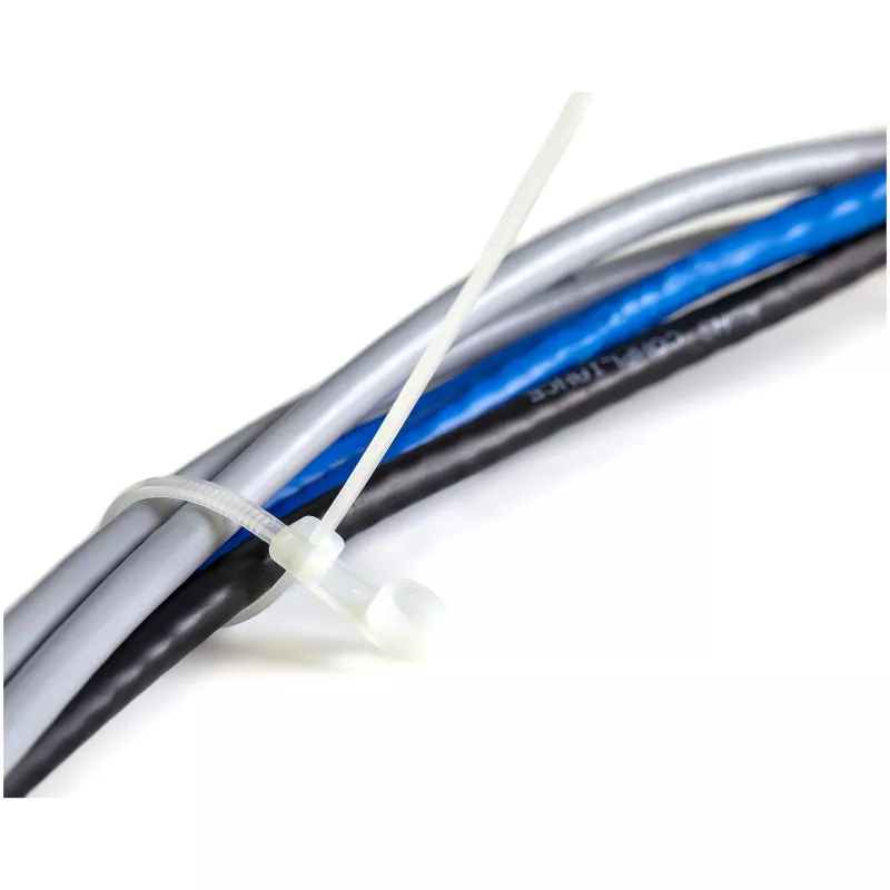 StarTech.com 8 inch(20cm) Cable Ties with Mounting Hole - 1/8 inch(4mm) wide, 2 inch(52mm) Bundle Diameter, 50lb(22kg) Tensile Strength, Nylon 66 Self Locking Ties w/Screw Hole, UL Listed, 100 Pack
