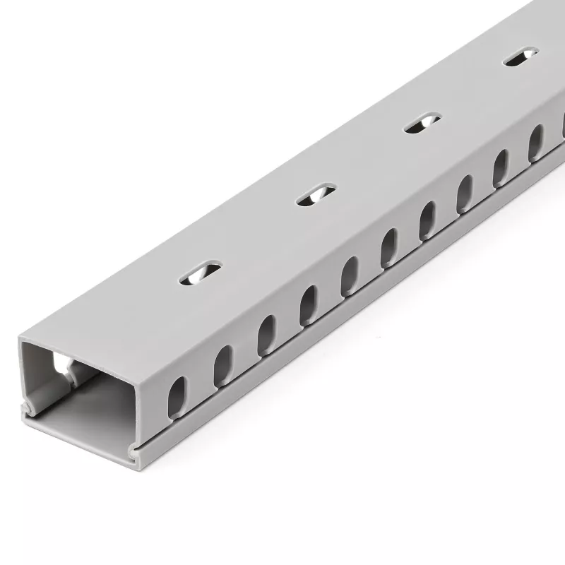 StarTech.com Open Slot Cable Management Raceway with Cover, 1-1/2 inch(38mm)W x 1 inch(25mm)H - 6.5ft(2m) length - 1/4 inch(8mm) Slots, PVC Network Cable Hider/Wall Wire Duct, Max 20 Cables, UL Listed
