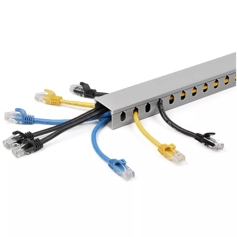 StarTech.com Open Slot Cable Management Raceway with Cover, 1-1/2 inch(38mm)W x 1 inch(25mm)H - 6.5ft(2m) length - 1/4 inch(8mm) Slots, PVC Network Cable Hider/Wall Wire Duct, Max 20 Cables, UL Listed