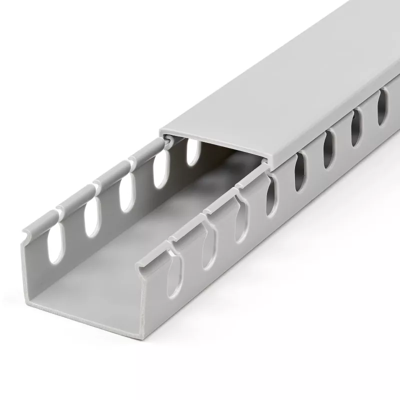 StarTech.com Open Slot Cable Management Raceway with Cover, 1-1/2 inch(38mm)W x 1 inch(25mm)H - 6.5ft(2m) length - 1/4 inch(8mm) Slots, PVC Network Cable Hider/Wall Wire Duct, Max 20 Cables, UL Listed
