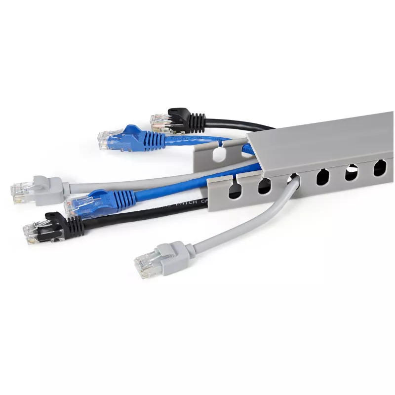 StarTech.com Open Slot Cable Management Raceway with Cover, 1-1/2 inch(38mm)W x 1 inch(25mm)H - 6.5ft(2m) length - 1/4 inch(8mm) Slots, PVC Network Cable Hider/Wall Wire Duct, Max 20 Cables, UL Listed