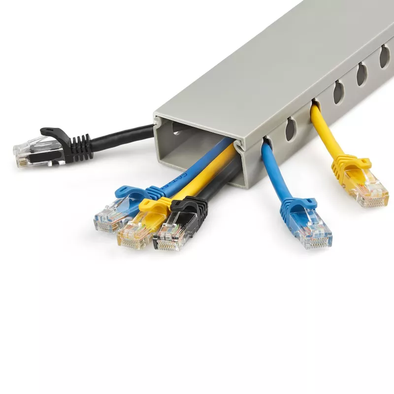 StarTech.com Open Slot Cable Management Raceway with Cover, 2 inch(50mm)W x 1 inch(25mm)H - 6.5ft(2m) length - 1/4 inch(8mm) Slots, PVC Network Cable Hider/Wall Wire Duct, Max 25 Cables, UL Listed
