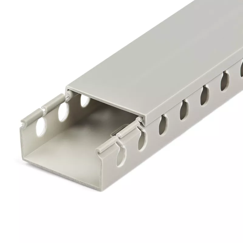 StarTech.com Open Slot Cable Management Raceway with Cover, 2 inch(50mm)W x 1 inch(25mm)H - 6.5ft(2m) length - 1/4 inch(8mm) Slots, PVC Network Cable Hider/Wall Wire Duct, Max 25 Cables, UL Listed