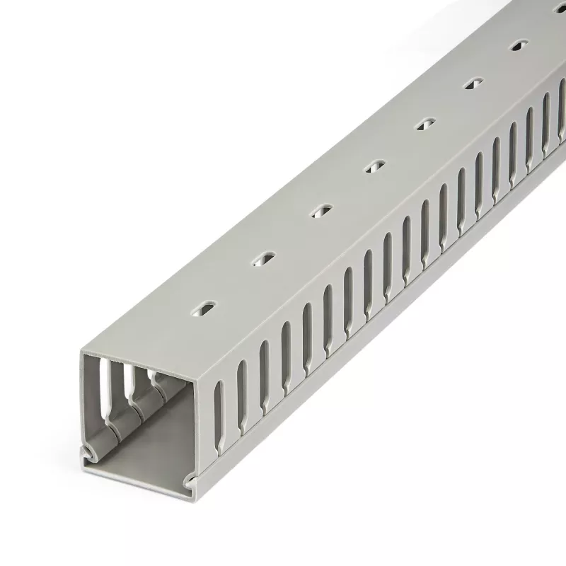 StarTech.com Open Slot Cable Management Raceway with Cover, 2 inch(50mm)W x 2 inch(50mm)H - 6.5ft(2m) length - 1/4 inch(8mm) Slots, PVC Network Cable Hider/Wall Wire Duct, Max 80 Cables, UL Listed