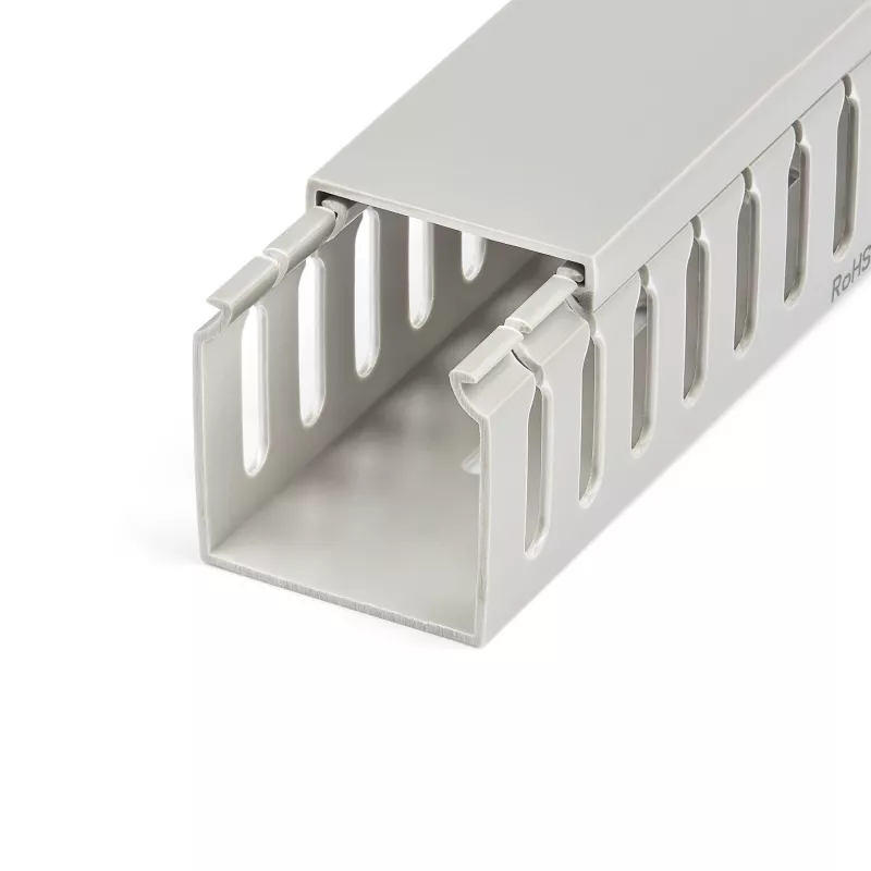 StarTech.com Open Slot Cable Management Raceway with Cover, 2 inch(50mm)W x 2 inch(50mm)H - 6.5ft(2m) length - 1/4 inch(8mm) Slots, PVC Network Cable Hider/Wall Wire Duct, Max 80 Cables, UL Listed