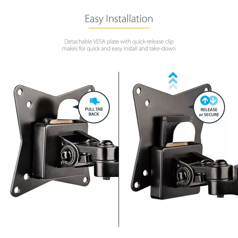 StarTech.com Desk Mount Monitor Arm for Single VESA Display up to 32 inch or 49 inch Ultrawide 8kg/17.6lb - Full Motion Articulating & Height Adjustable - C-Clamp, Grommet - Single Monitor Arm