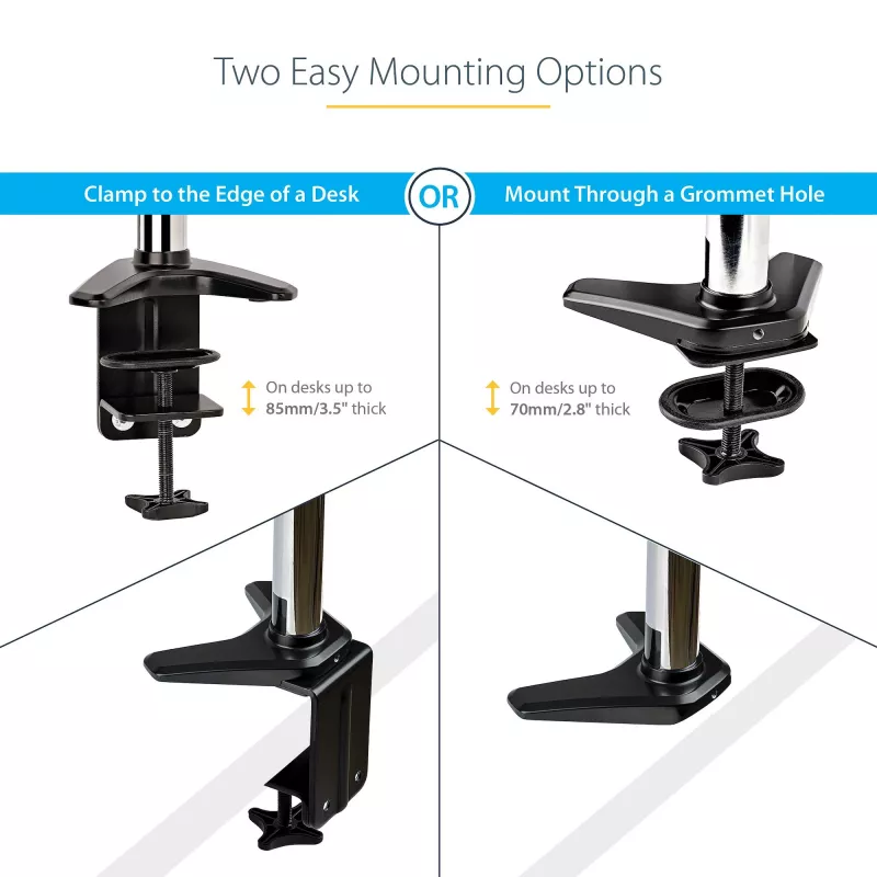 StarTech.com Desk Mount Monitor Arm for Single VESA Display up to 32 inch or 49 inch Ultrawide 8kg/17.6lb - Full Motion Articulating & Height Adjustable - C-Clamp, Grommet - Single Monitor Arm