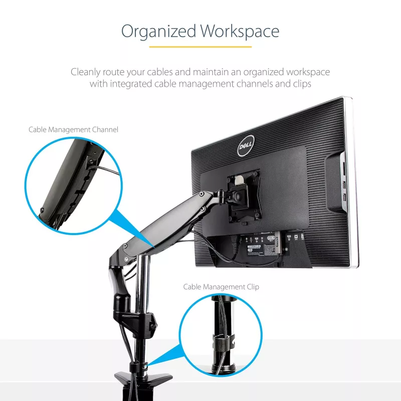 StarTech.com Desk Mount Monitor Arm for Single VESA Display up to 32 inch or 49 inch Ultrawide 8kg/17.6lb - Full Motion Articulating & Height Adjustable - C-Clamp, Grommet - Single Monitor Arm
