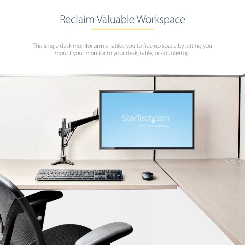 StarTech.com Desk Mount Monitor Arm for Single VESA Display up to 32 inch or 49 inch Ultrawide 8kg/17.6lb - Full Motion Articulating & Height Adjustable - C-Clamp, Grommet - Single Monitor Arm