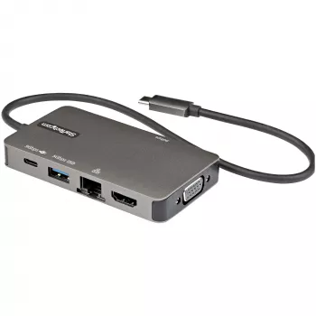 StarTech.com USB-C Multiport Adapter - USB-C to 4K 30Hz HDMI or 1080p VGA - USB Type-C Mini Dock w/ 100W Power Delivery Passthrough, 3-Port USB Hub 5Gbps, GbE - 12 inch (30cm) Attached Cable