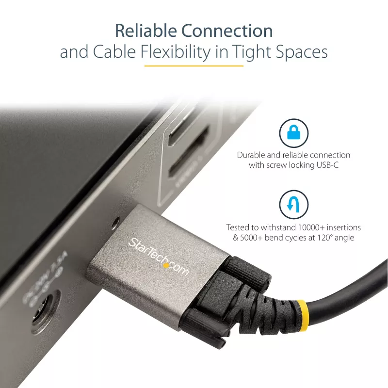 StarTech.com 20 inch (50cm) Side Screw Locking USB C Cable 10Gbps - USB 3.1/3.2 Gen 2 Type-C Cable - 100W (5A) Power Delivery Charging, DP Alt Mode - Dual Screw Lock - USB-C Cord Charge/Sync