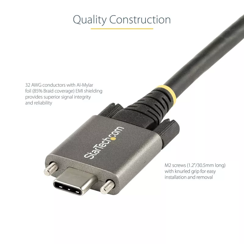 StarTech.com 20 inch (50cm) Side Screw Locking USB C Cable 10Gbps - USB 3.1/3.2 Gen 2 Type-C Cable - 100W (5A) Power Delivery Charging, DP Alt Mode - Dual Screw Lock - USB-C Cord Charge/Sync