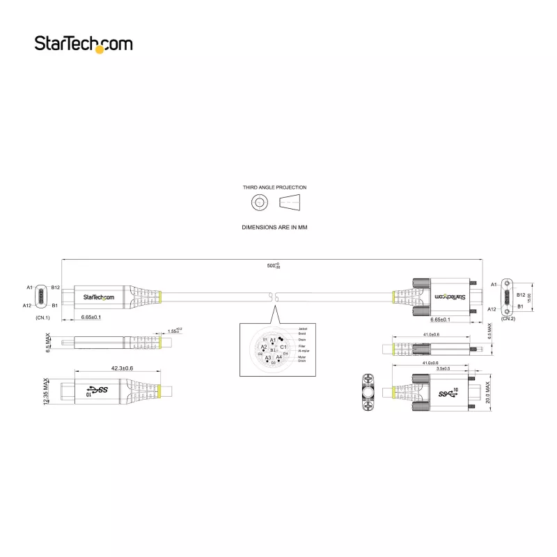 StarTech.com 20 inch (50cm) Side Screw Locking USB C Cable 10Gbps - USB 3.1/3.2 Gen 2 Type-C Cable - 100W (5A) Power Delivery Charging, DP Alt Mode - Dual Screw Lock - USB-C Cord Charge/Sync