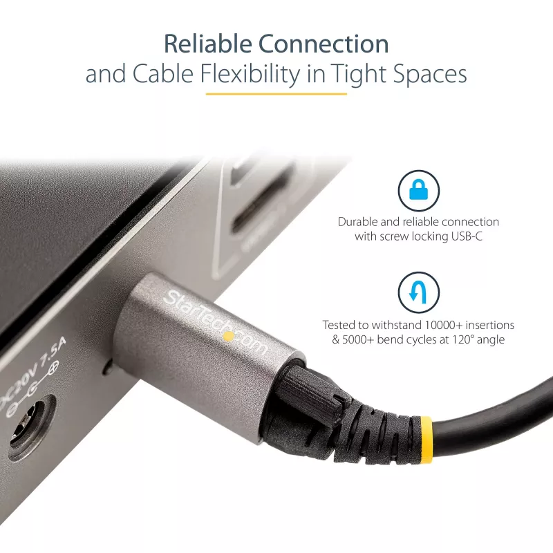 StarTech.com 20 inch (50cm) Top Screw Locking USB C Cable 10Gbps - USB 3.1/3.2 Gen 2 Type-C Cable - 100W (5A) Power Delivery Charging, DP Alt Mode - Single Screw Lock, USB-C Cord Charge/Sync