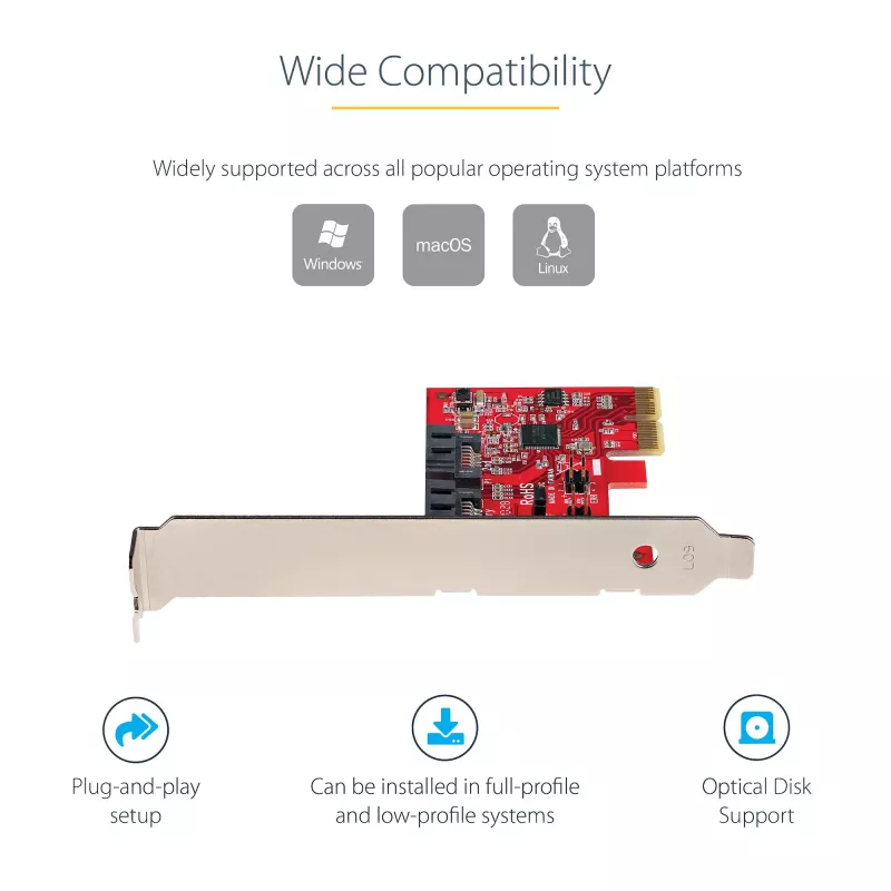 StarTech.com SATA PCIe Card - 2 Port PCIe SATA Expansion Card - 6Gbps - Full/Low Profile - PCI Express to SATA Adapter/Controller - ASM1062R SATA RAID - PCIe to SATA Converter
