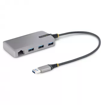 StarTech.com 3-Port USB Hub with Ethernet - 3x USB-A Ports - Gigabit Ethernet (RJ-45) - USB 3.0 5Gbps - Bus-Powered - 1ft/30cm Long Cable - Portable Laptop USB Hub Adapter w/ GbE