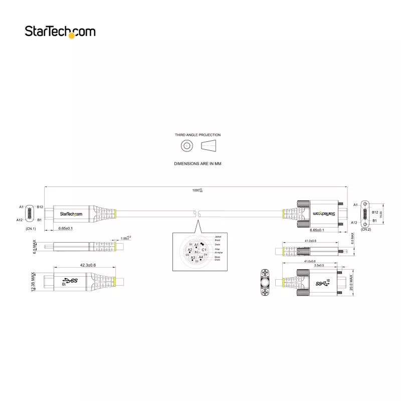 StarTech.com 3ft (1m) Side Screw Locking USB C Cable 10Gbps - USB-IF Certified USB-C Cable - USB 3.1/3.2 Gen 2 Type-C Cable - 100W (5A) Power Delivery Charging, DP Alt Mode - Dual Screw Lock - USB-C Cord Charge/Sync