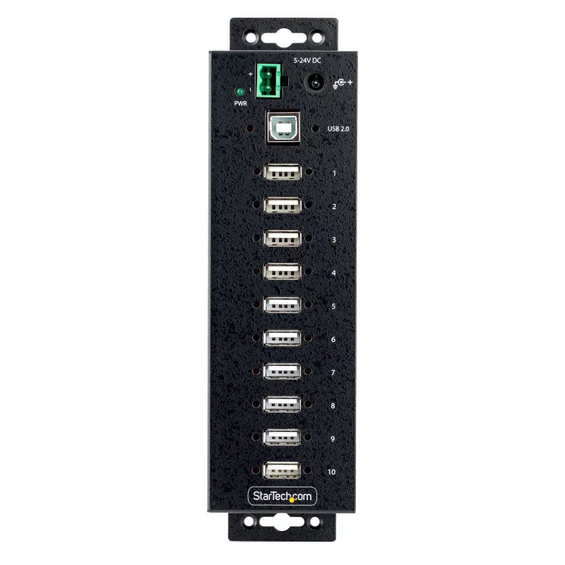 StarTech.com 10-Port Industrial USB 2.0 Hub, Rugged USB Hub w/ESD Level 4 Protection, DIN/Wall/Desk-Mountable USB-A HUB, USB Port Expander w/Lockable Ports, Multiport USB Hub