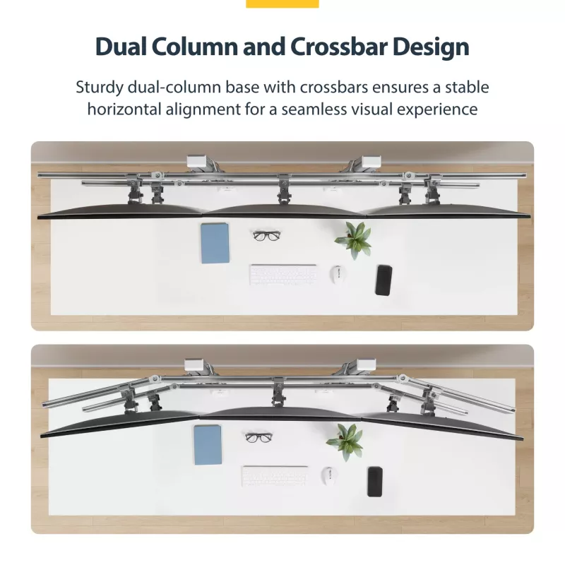 StarTech.com Six-Monitor Desk Mount with Crossbar, Up To 32-inch Computer Screens, Max 17.6lb (8kg) each, Dual Column, C-clamp/Grommet, Height Adjustable