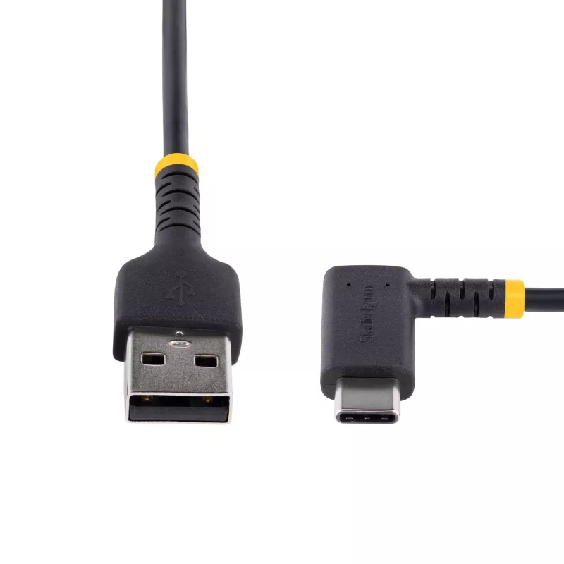 StarTech.com 6in (15cm) USB A to C Charging Cable Right Angle - Heavy Duty Fast Charge USB-C Cable - Black USB 2.0 A to Type-C - Rugged Aramid Fiber - 3A - Short USB Charging Cord