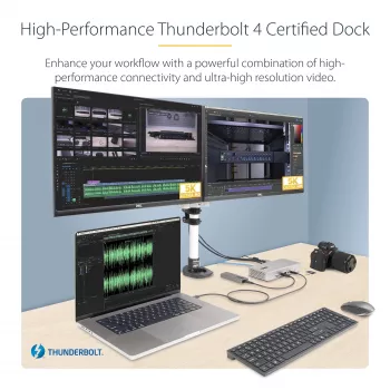StarTech.com Universal USB4 & Thunderbolt 4 Docking Station, Quad Display on Windows, Dual Display on MacBook, HDMI DP Dock with 98W Laptop Charging