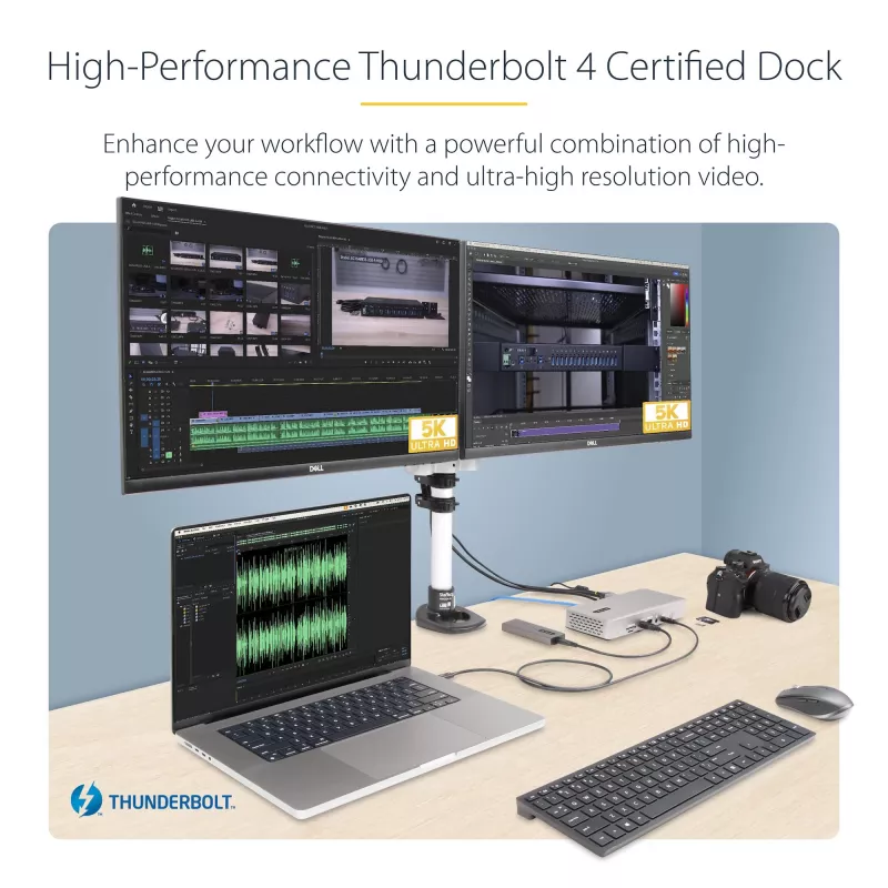 StarTech.com Universal USB4 & Thunderbolt 4 Docking Station, Quad Display on Windows, Dual Display on MacBook, HDMI DP Dock with 98W Laptop Charging