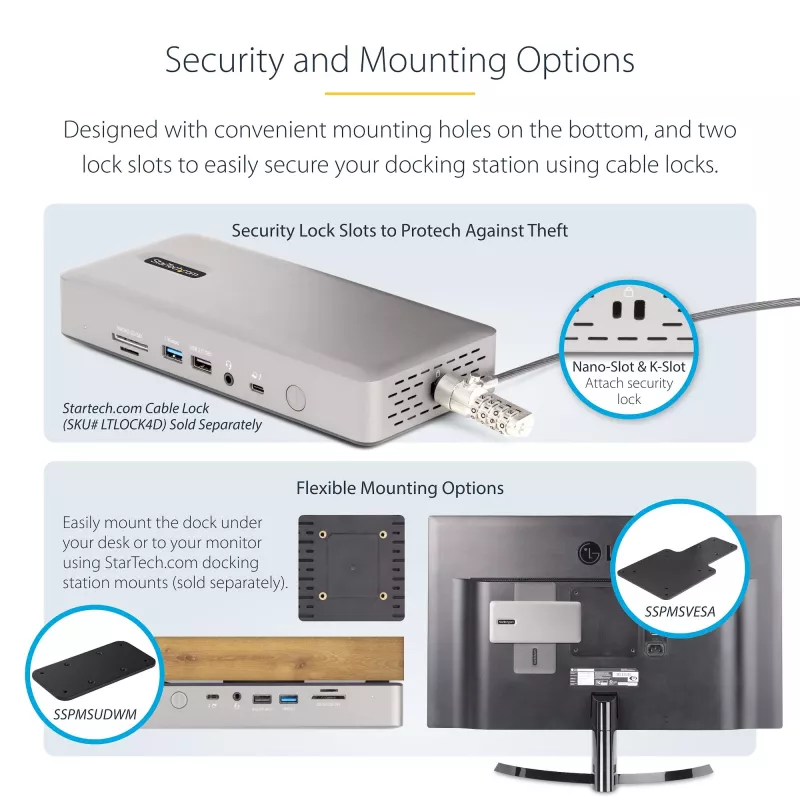 StarTech.com Universal USB4 & Thunderbolt 4 Docking Station, Quad Display on Windows, Dual Display on MacBook, HDMI DP Dock with 98W Laptop Charging