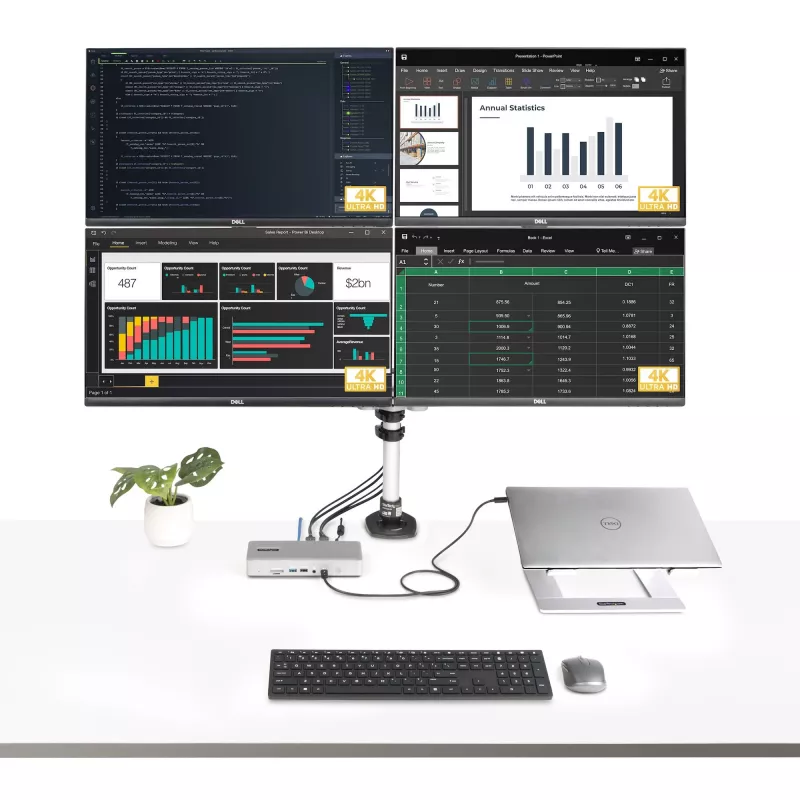 StarTech.com Universal USB4 & Thunderbolt 4 Docking Station, Quad Display on Windows, Dual Display on MacBook, HDMI DP Dock with 98W Laptop Charging